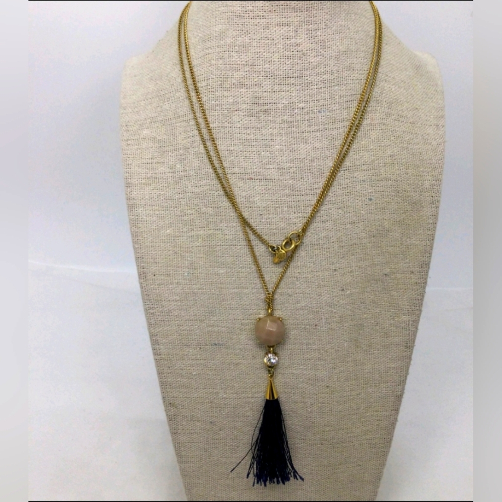 Ann Taylor Blue Tassel Pendant Long Chain Necklace 32"
